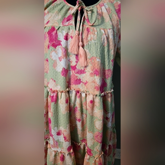 Easel Floral Knit Popcorn Tiered Dress #496-501 - Picture 9 of 12